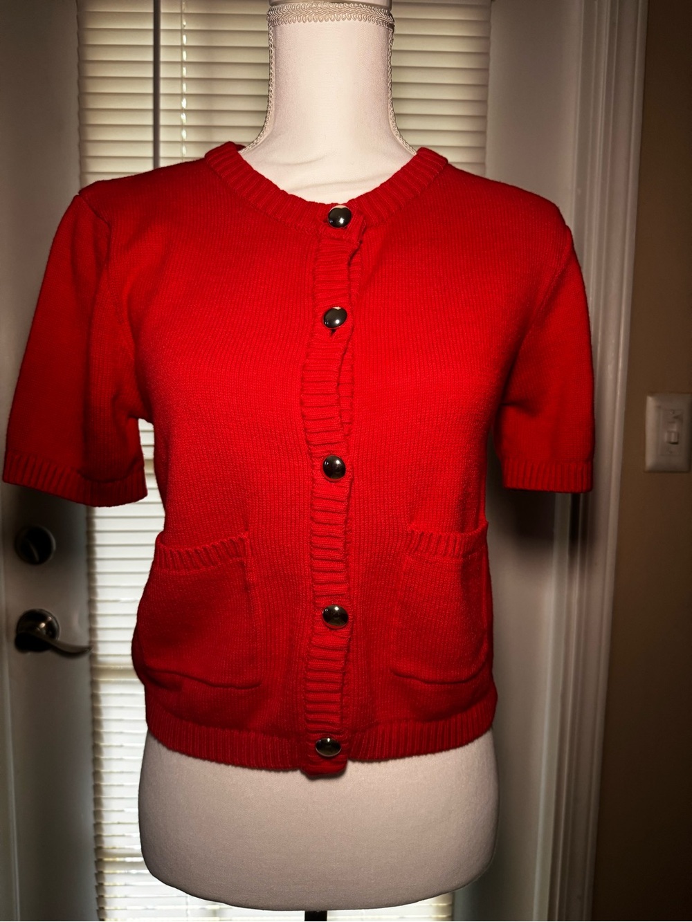 H&M Red Short-Sleeve Button-Up Cardigan